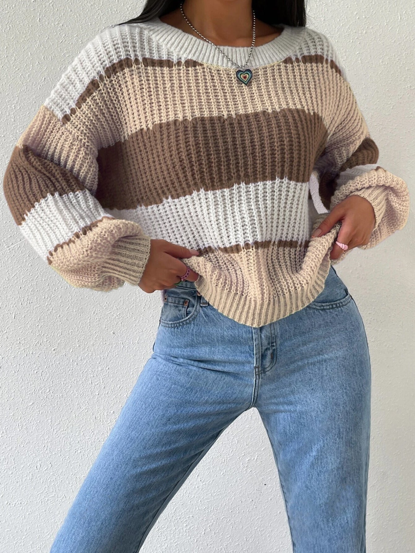 Alina | Damski Sweter w Paski z Grubej Przędzy