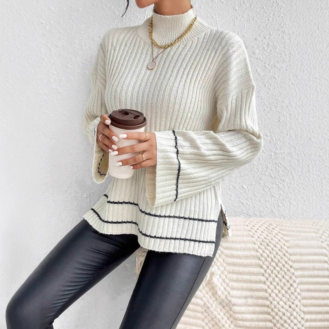 Amy | Damski Sweter z Golfem Prążkowany