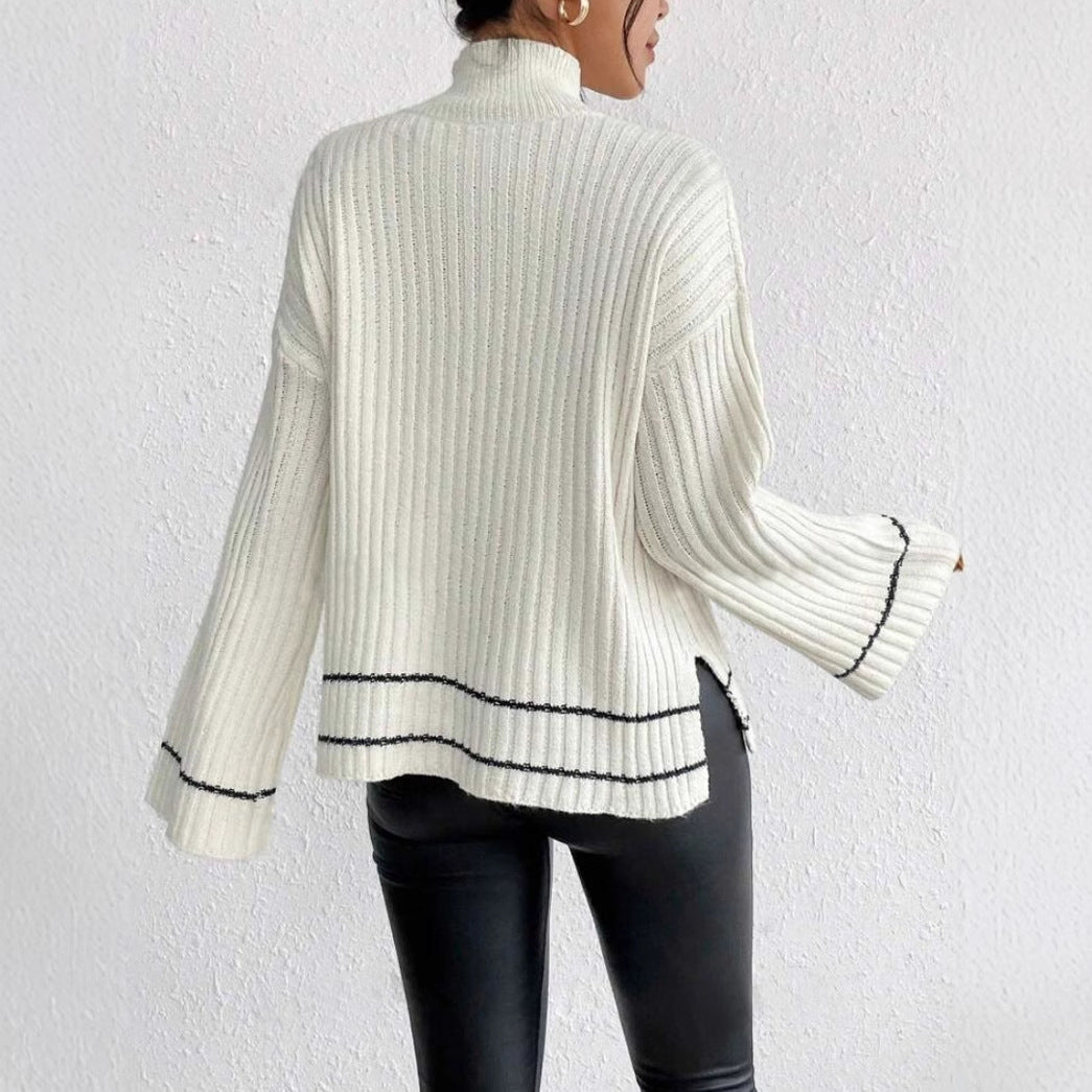 Amy | Damski Sweter z Golfem Prążkowany