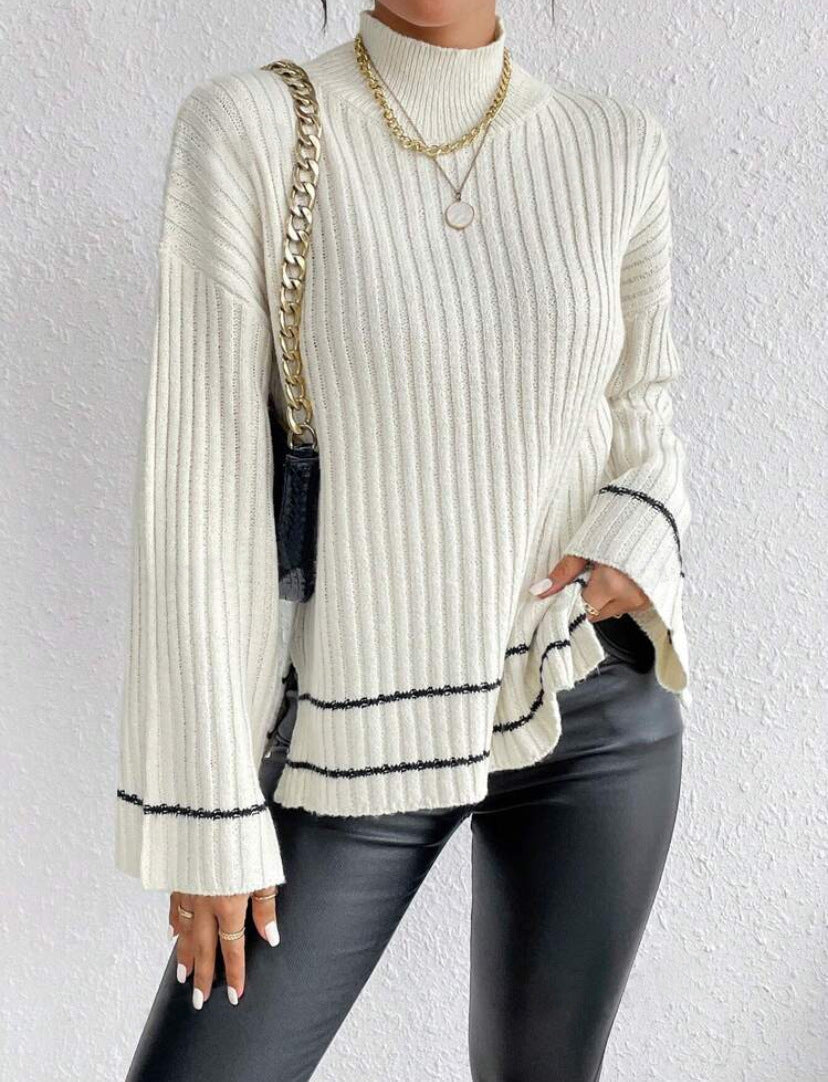 Amy | Damski Sweter z Golfem Prążkowany