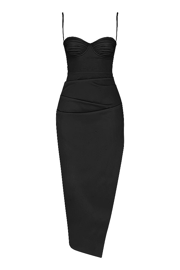 Aniela | Elegancka Sukienka Midi z Satynowym Plisowanym Gorsetem