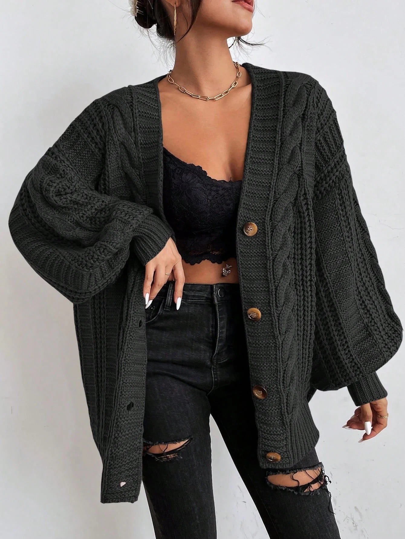 Aurelia | Damski Kardigan z Warkoczem Oversize