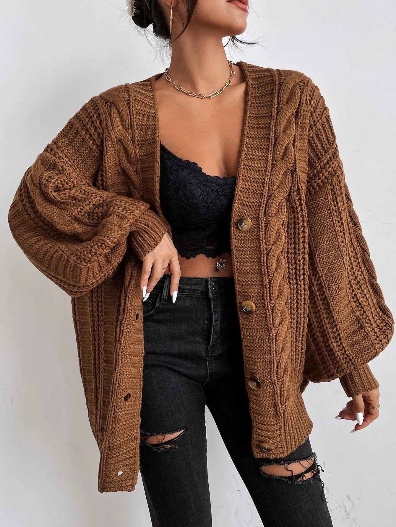 Aurelia | Damski Kardigan z Warkoczem Oversize