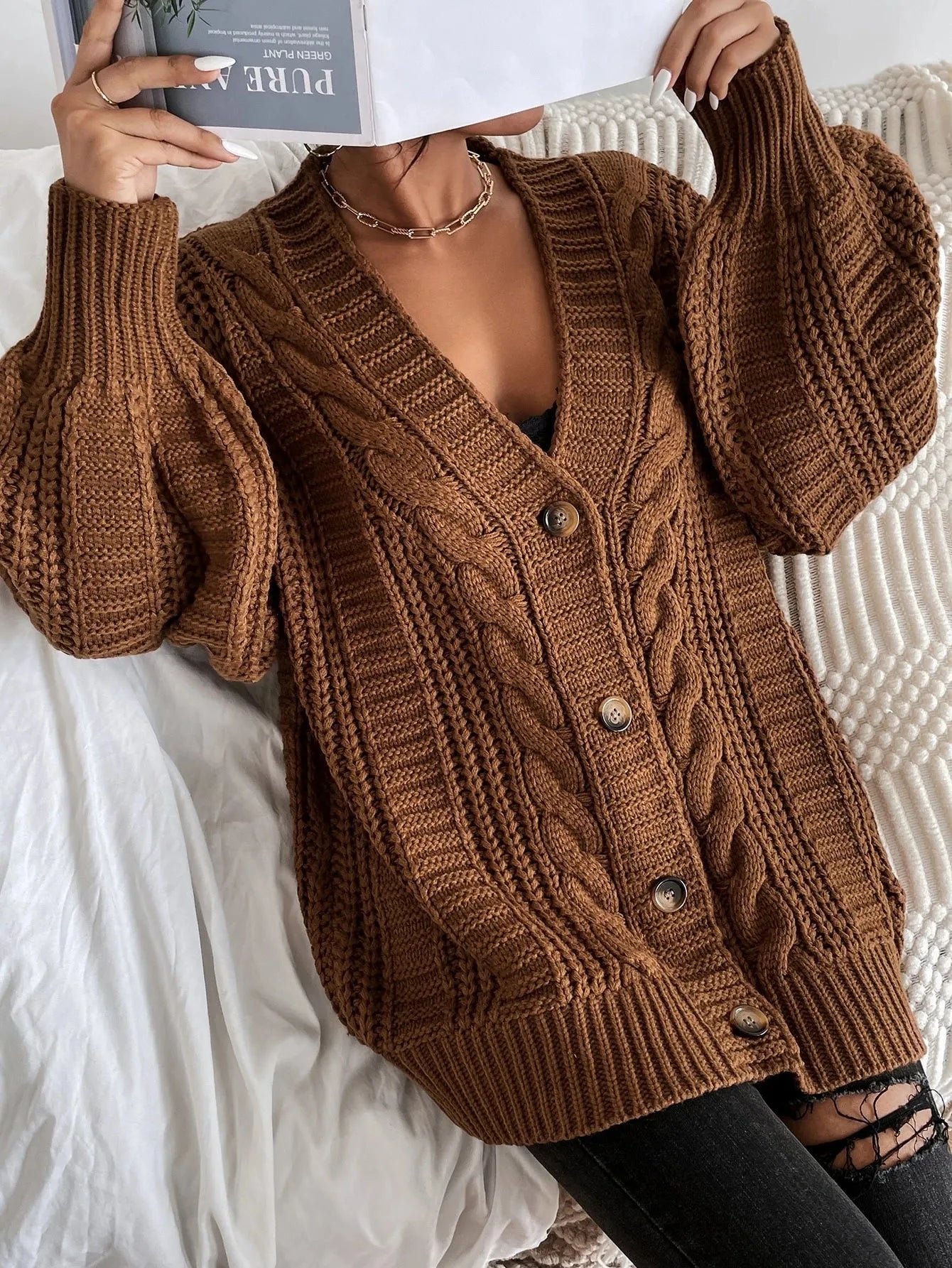Aurelia | Damski Kardigan z Warkoczem Oversize