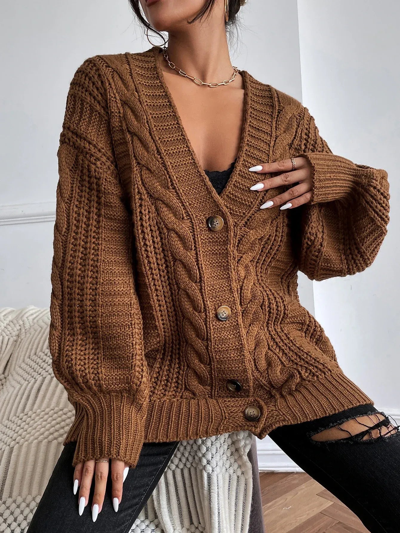 Aurelia | Damski Kardigan z Warkoczem Oversize