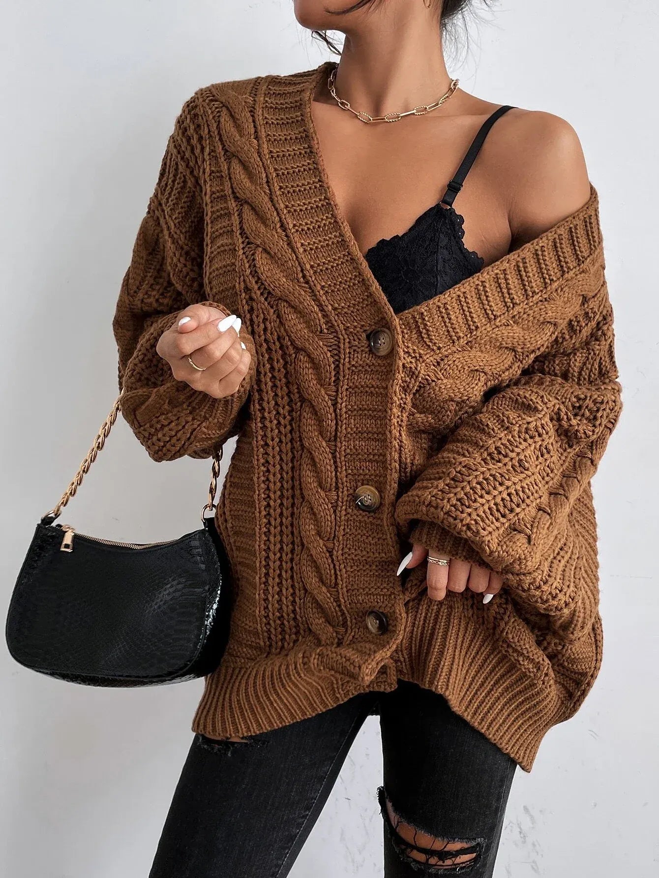 Aurelia | Damski Kardigan z Warkoczem Oversize