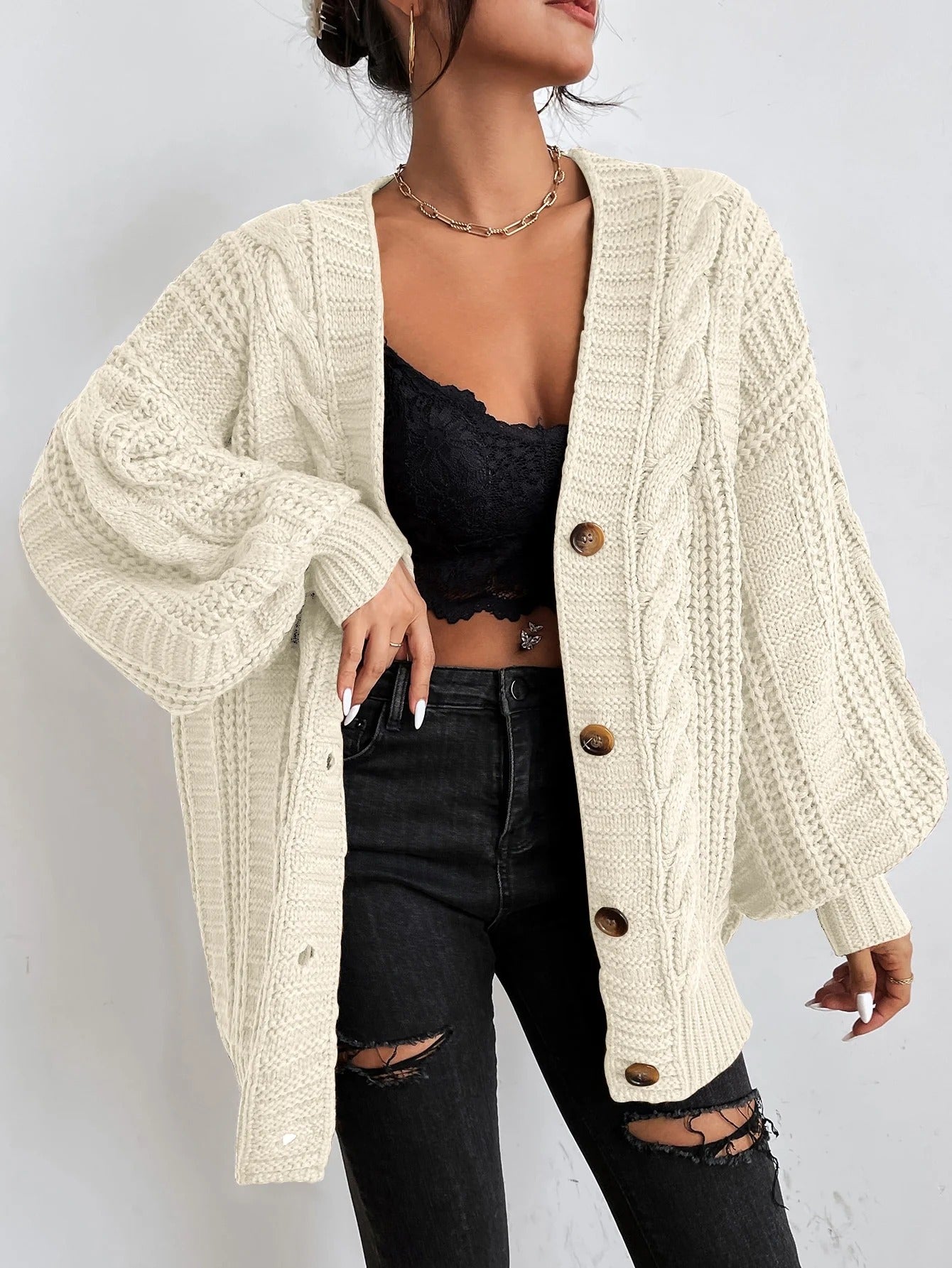 Aurelia | Damski Kardigan z Warkoczem Oversize