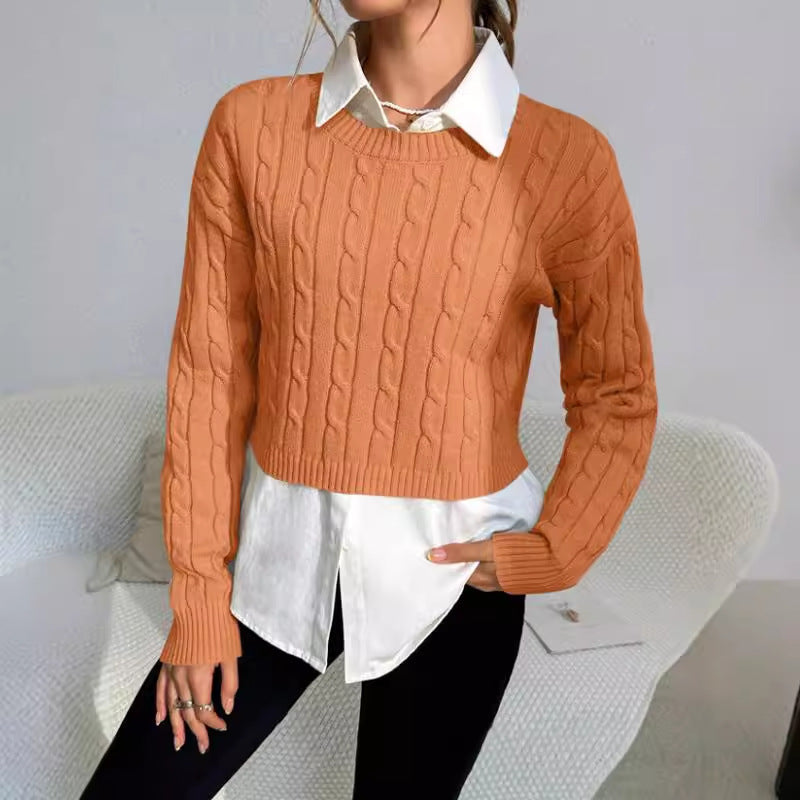 Ava | Damski Krótki Sweter z Warkoczowym Wzorem