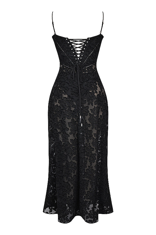Bernadeta | Vintage Sukienka Maxi w Kremowym Odcieniu z Koronkowym Tyłem