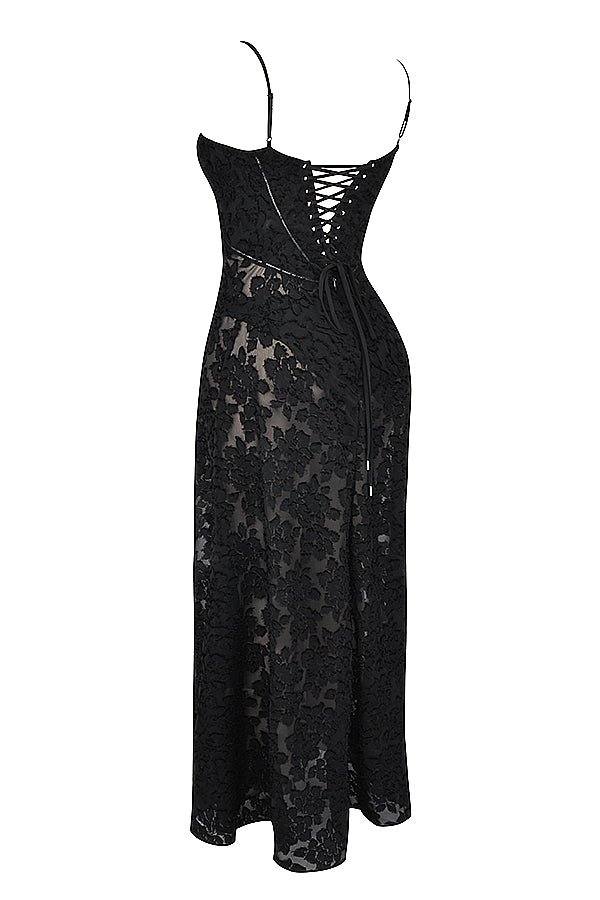 Bernadeta | Vintage Sukienka Maxi w Kremowym Odcieniu z Koronkowym Tyłem