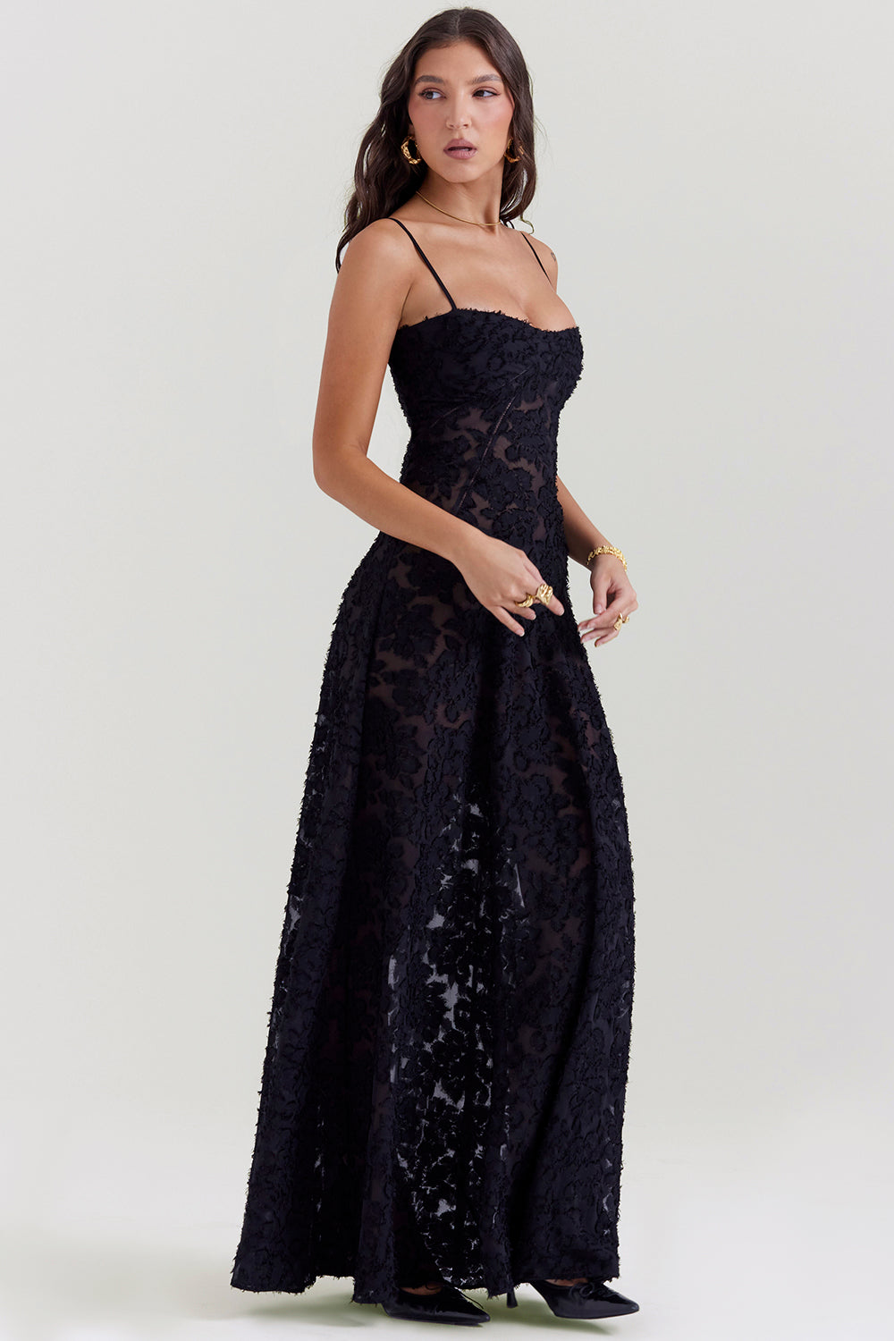 Bernadeta | Vintage Sukienka Maxi w Kremowym Odcieniu z Koronkowym Tyłem