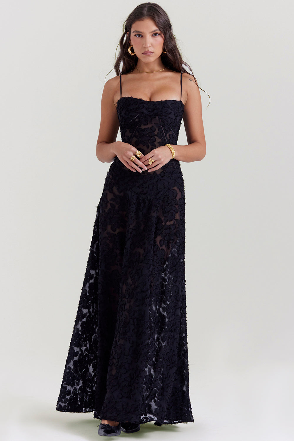 Bernadeta | Vintage Sukienka Maxi w Kremowym Odcieniu z Koronkowym Tyłem