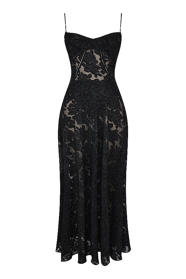 Bernadeta | Vintage Sukienka Maxi w Kremowym Odcieniu z Koronkowym Tyłem