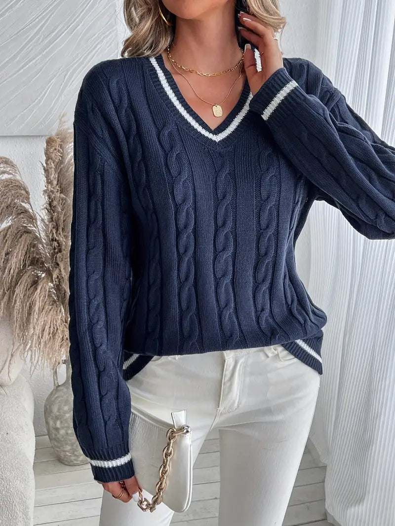 Colette | Damski Sweter z Dekoltem w Serek