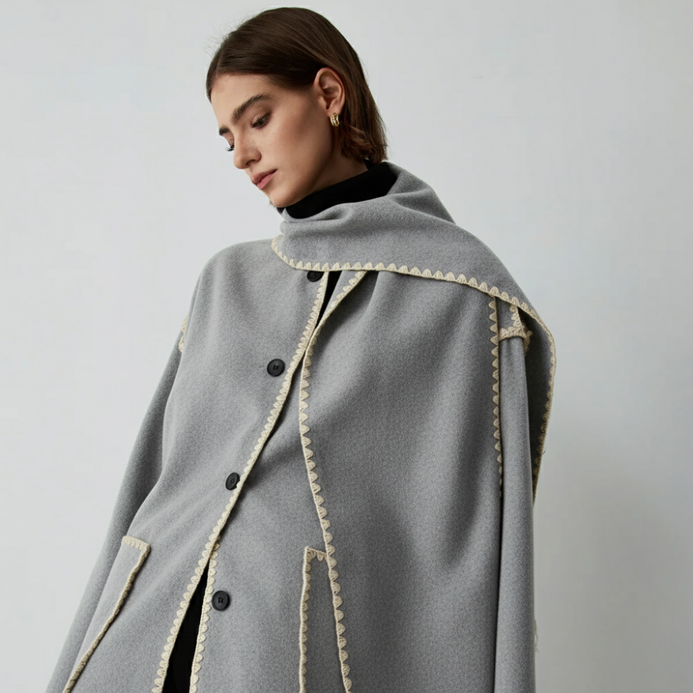 Damski Wełniany Płaszcz z Szalowym Kołnierzem