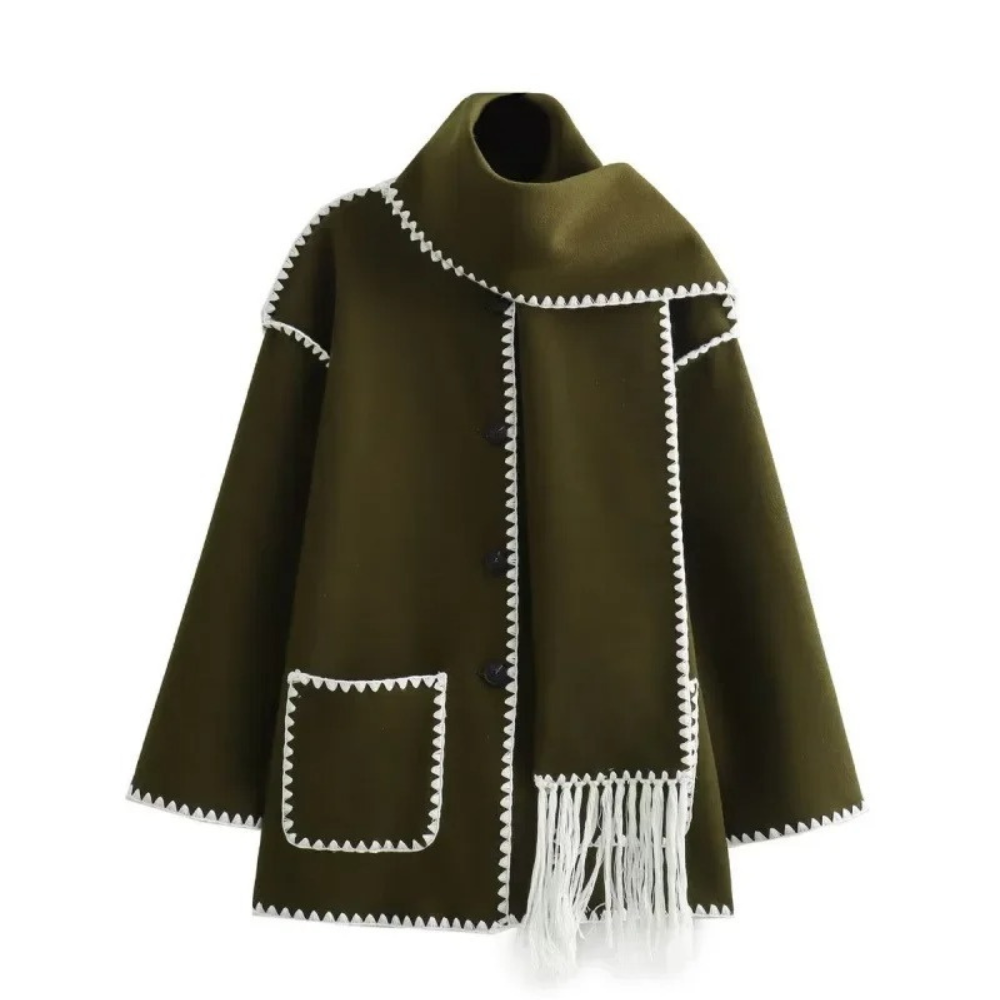 Damski Wełniany Płaszcz z Szalowym Kołnierzem