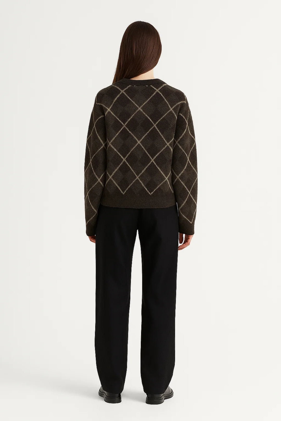 Eden | Sweter Damski, Klasyczny Wzór w Kratę i Okrągły Dekolt