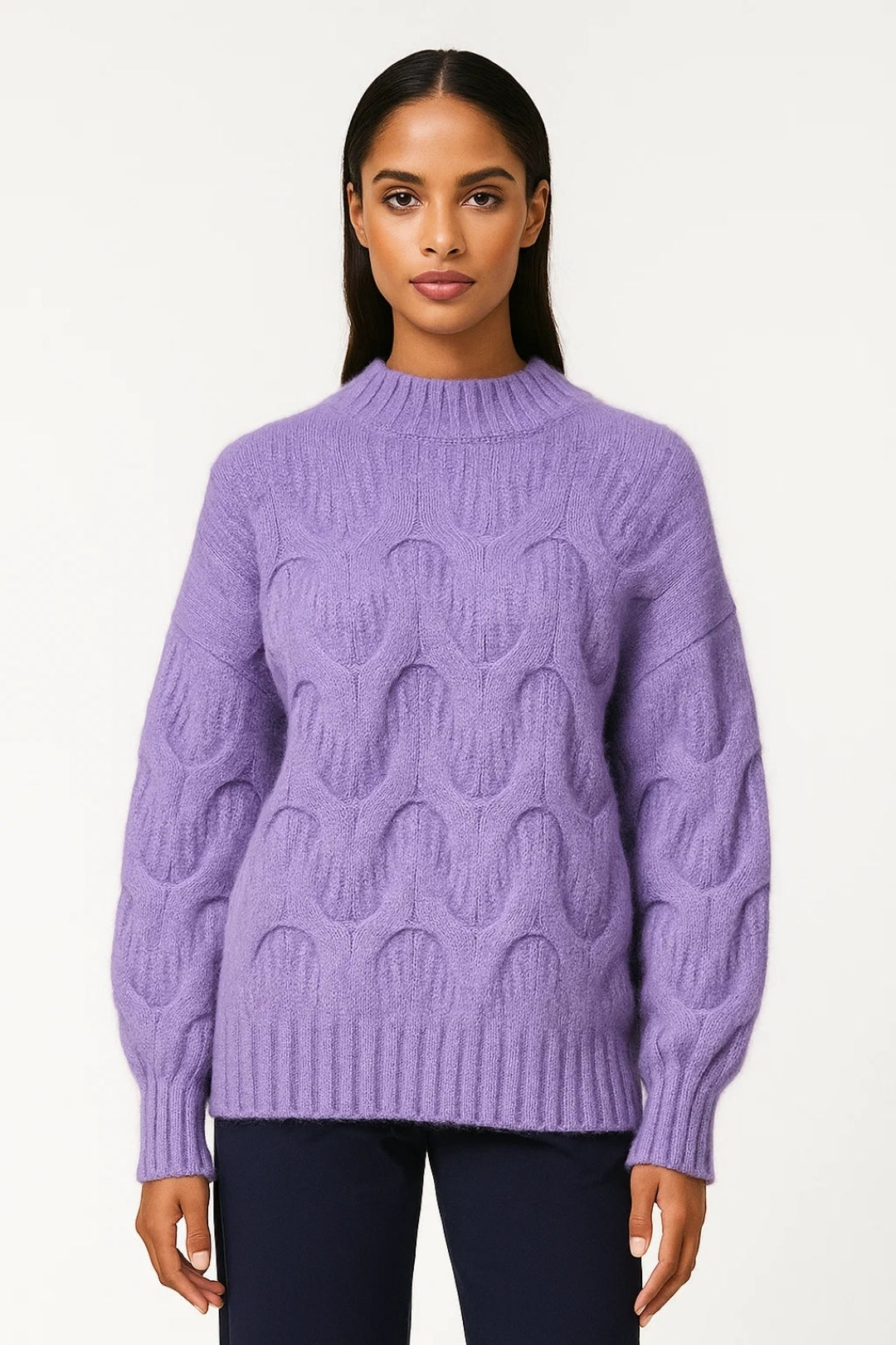 Elira | Sweter Dziergany, Struktura 3D z Okrągłym Dekoltem