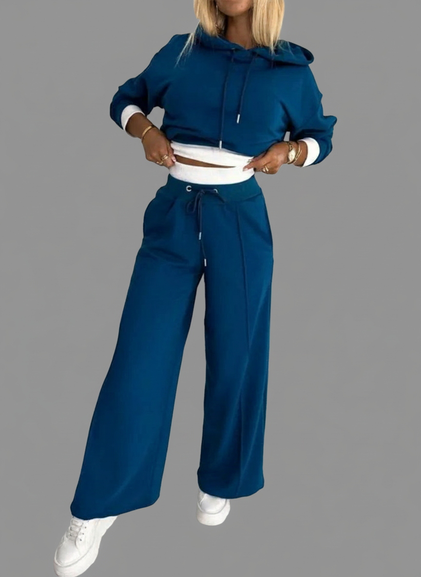 Elisea | Odzież domowa z Kapturem i Szerokimi Nogawkami