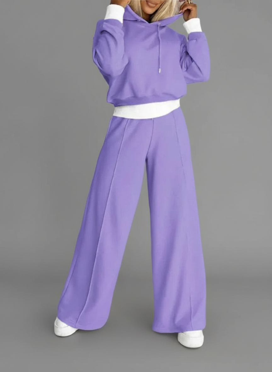 Elisea | Odzież domowa z Kapturem i Szerokimi Nogawkami