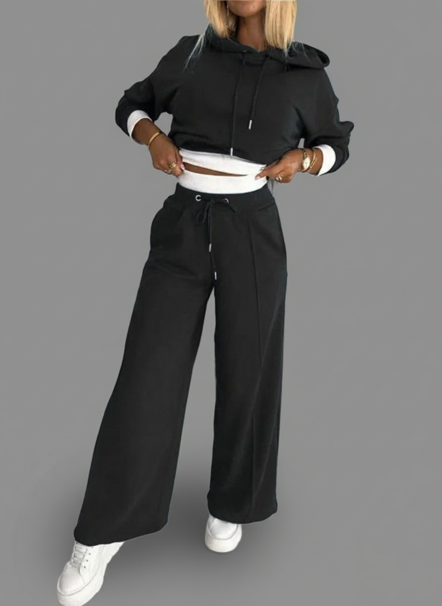 Elisea | Odzież domowa z Kapturem i Szerokimi Nogawkami