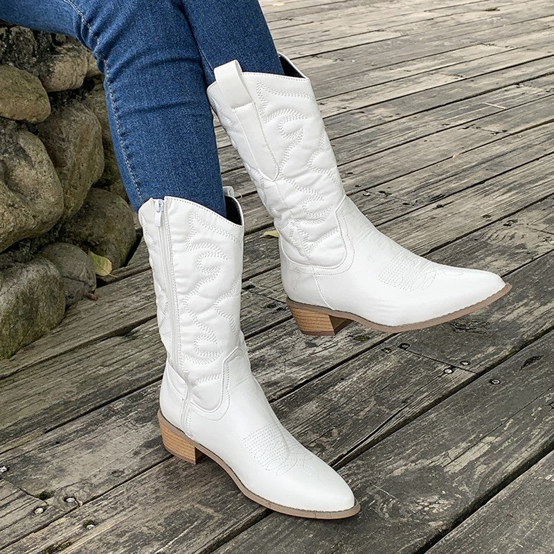 Fleur | Eleganckie kowbojki damskie metaliczne skórzane modne Chicveo