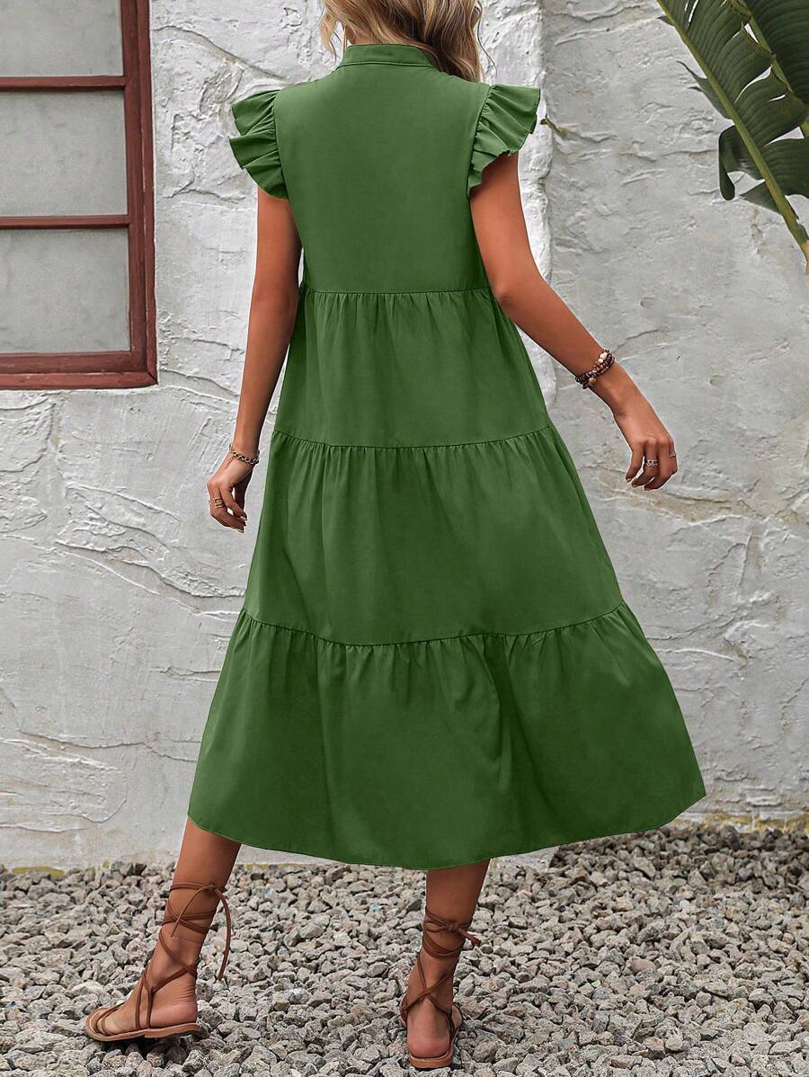 Kaja | Elegancka Midi Sukienka Z Falbankami Dla Kobiet
