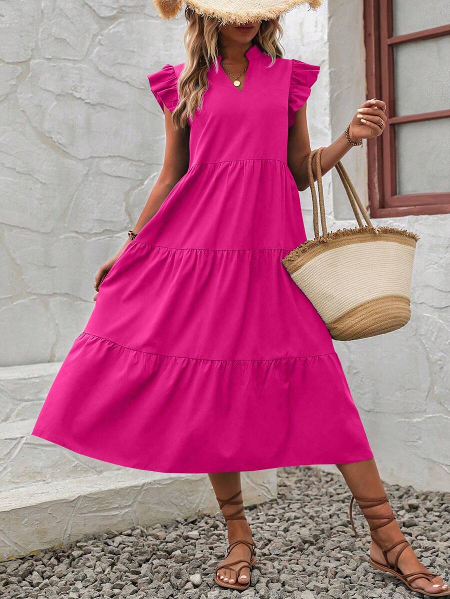 Kaja | Elegancka Midi Sukienka Z Falbankami Dla Kobiet