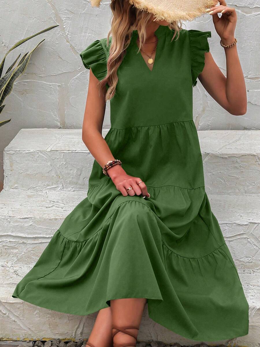 Kaja | Elegancka Midi Sukienka Z Falbankami Dla Kobiet