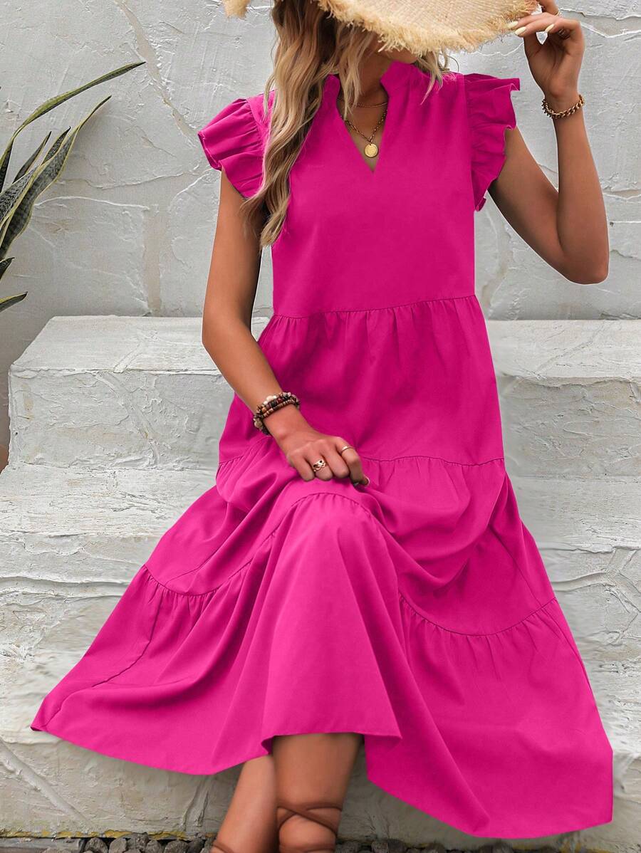 Kaja | Elegancka Midi Sukienka Z Falbankami Dla Kobiet
