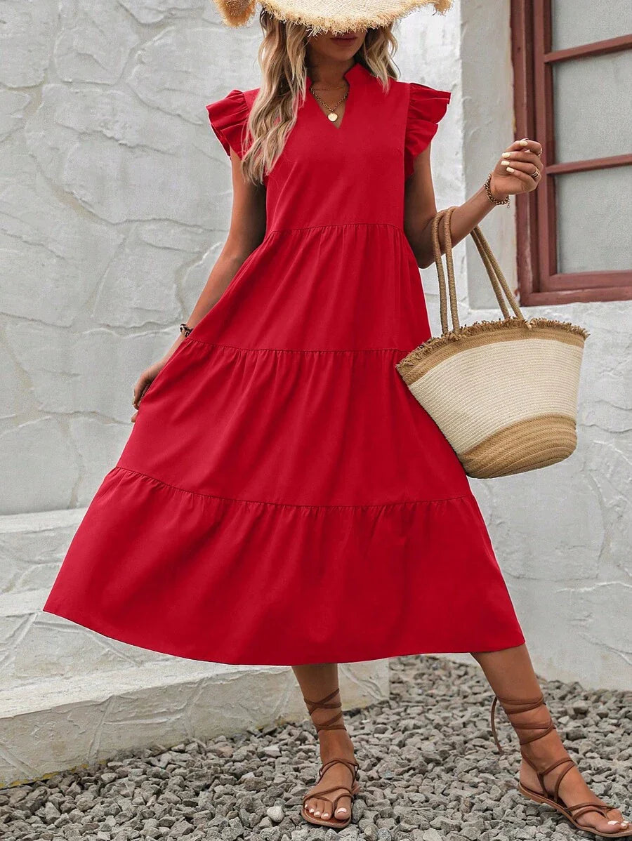 Kaja | Elegancka Midi Sukienka Z Falbankami Dla Kobiet