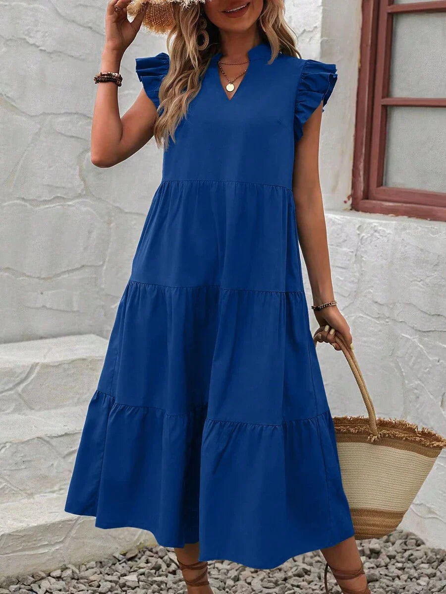 Kaja | Elegancka Midi Sukienka Z Falbankami Dla Kobiet