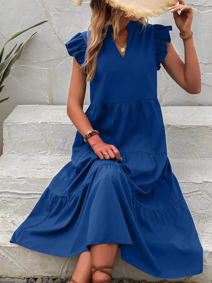 Kaja | Elegancka Midi Sukienka Z Falbankami Dla Kobiet