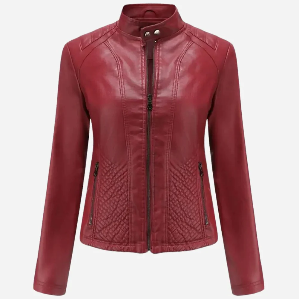 Kyra | damskie zimowe kurtki skórzane ekologiczne slim fit pikowane z zamkiem Chicveo