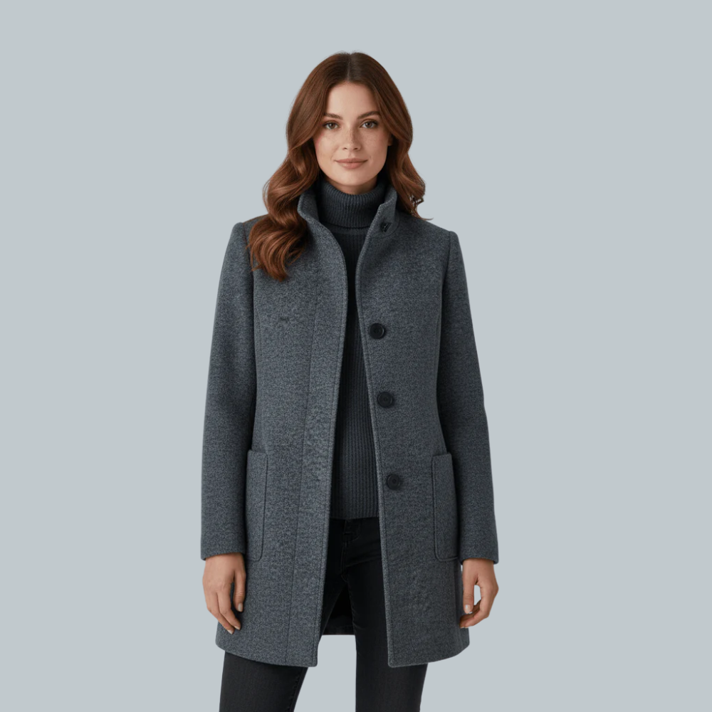 Layla | Elegancki Zimowy Płaszcz z Wełny z Stojącym Kołnierzem