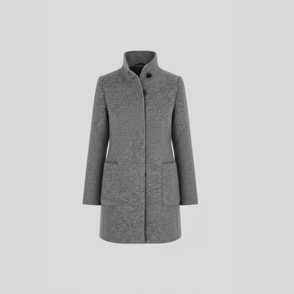 Layla | Elegancki Zimowy Płaszcz z Wełny z Stojącym Kołnierzem