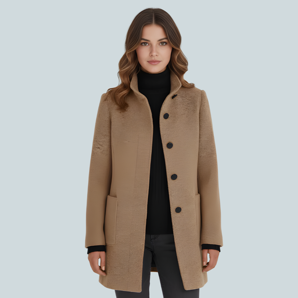 Layla | Elegancki Zimowy Płaszcz z Wełny z Stojącym Kołnierzem