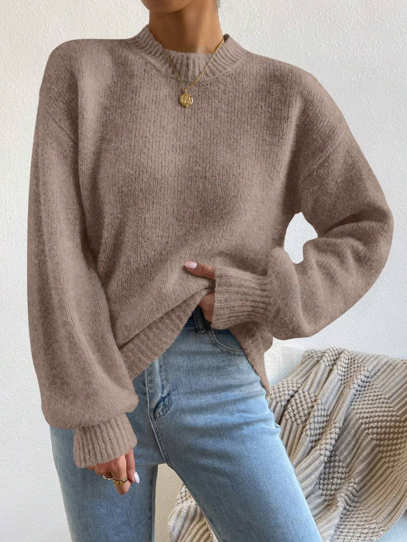 Lily | Sweter Damski z Luźnym Fasonem i Dzianinowym Okrągłym Dekoltem