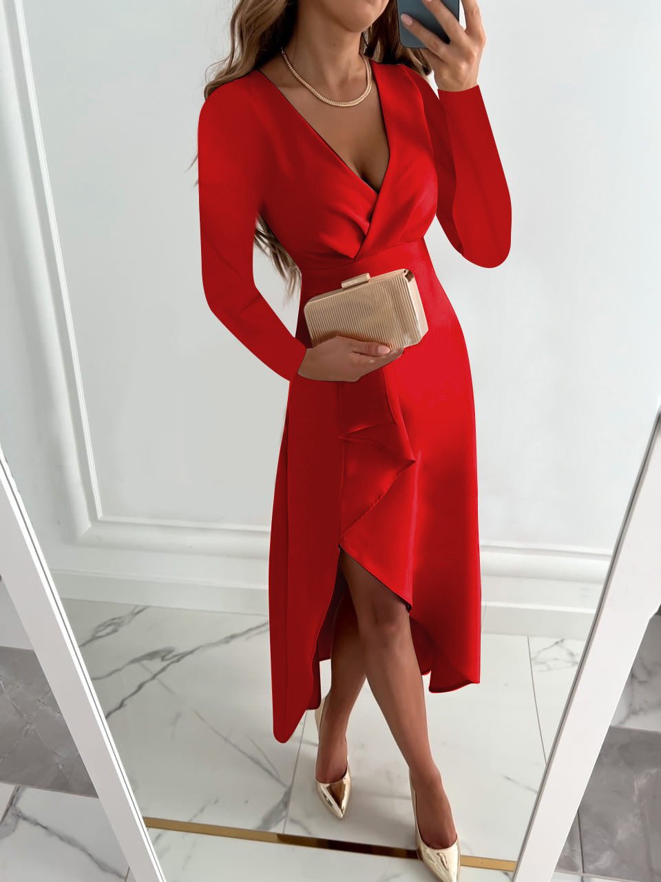 Maja | Elegancka Długa Sukienka z Długimi Rękawami