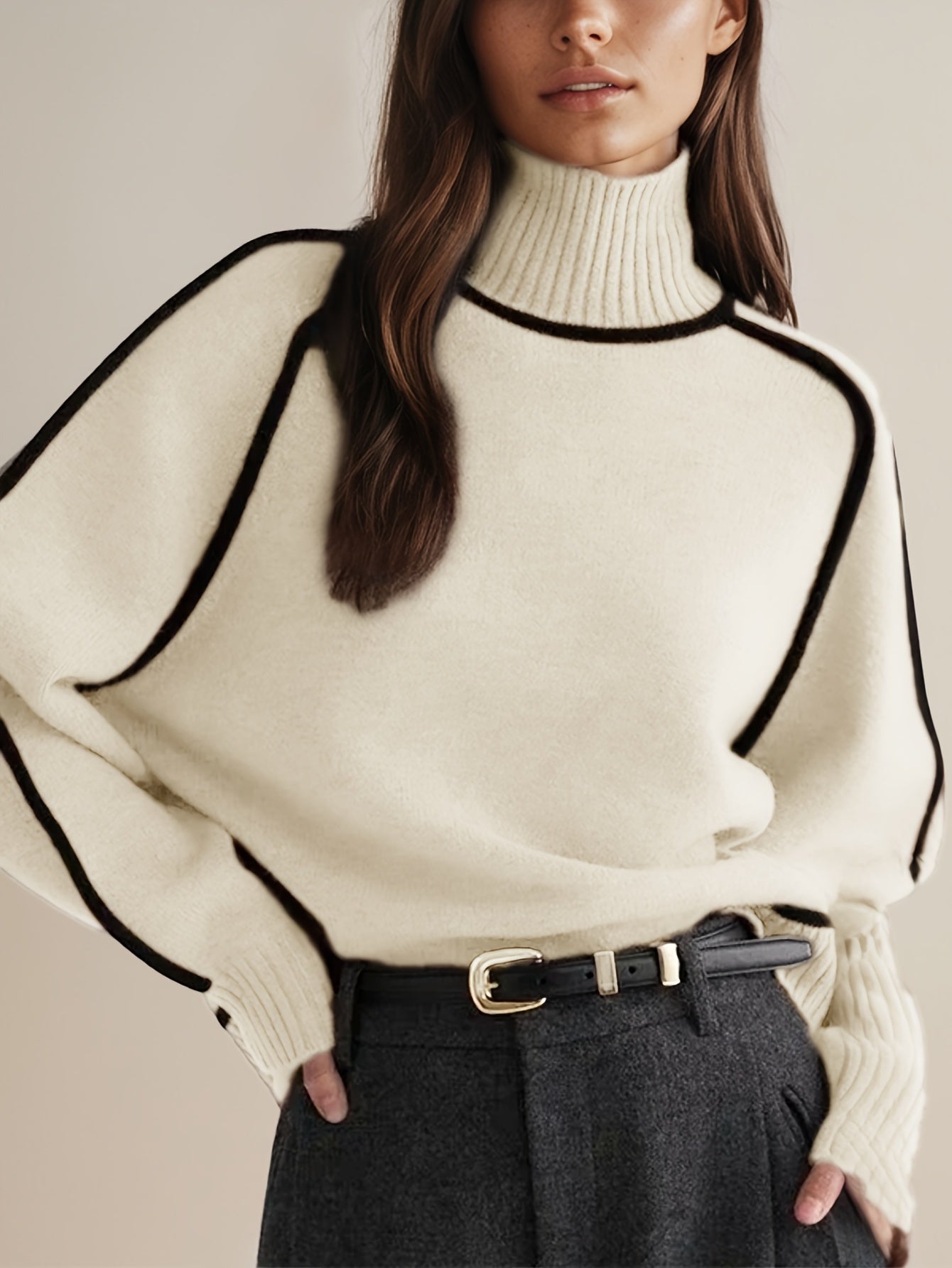 Marcela | Stylowy Sweter Damski z Golfem w Jednolitym Kolorze