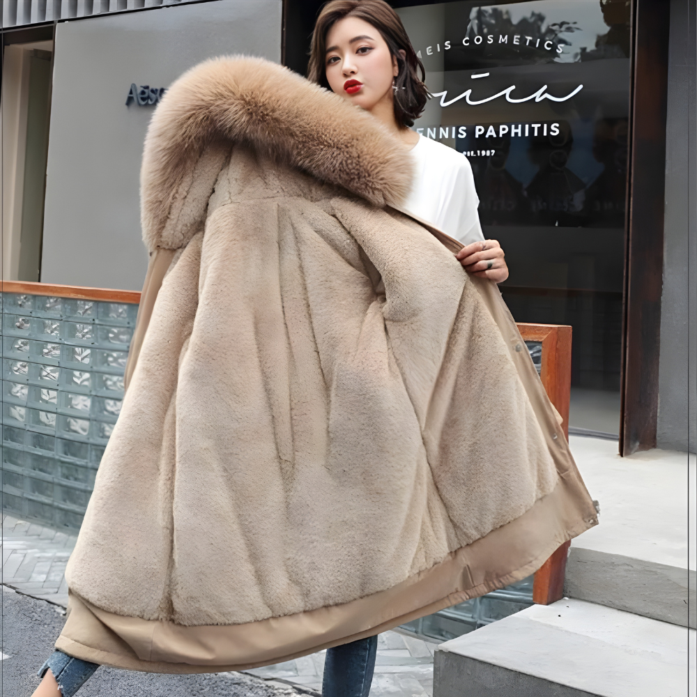 Mila | Gruba Pikowana Parka z Futrzanym Kołnierzem dla Kobiet