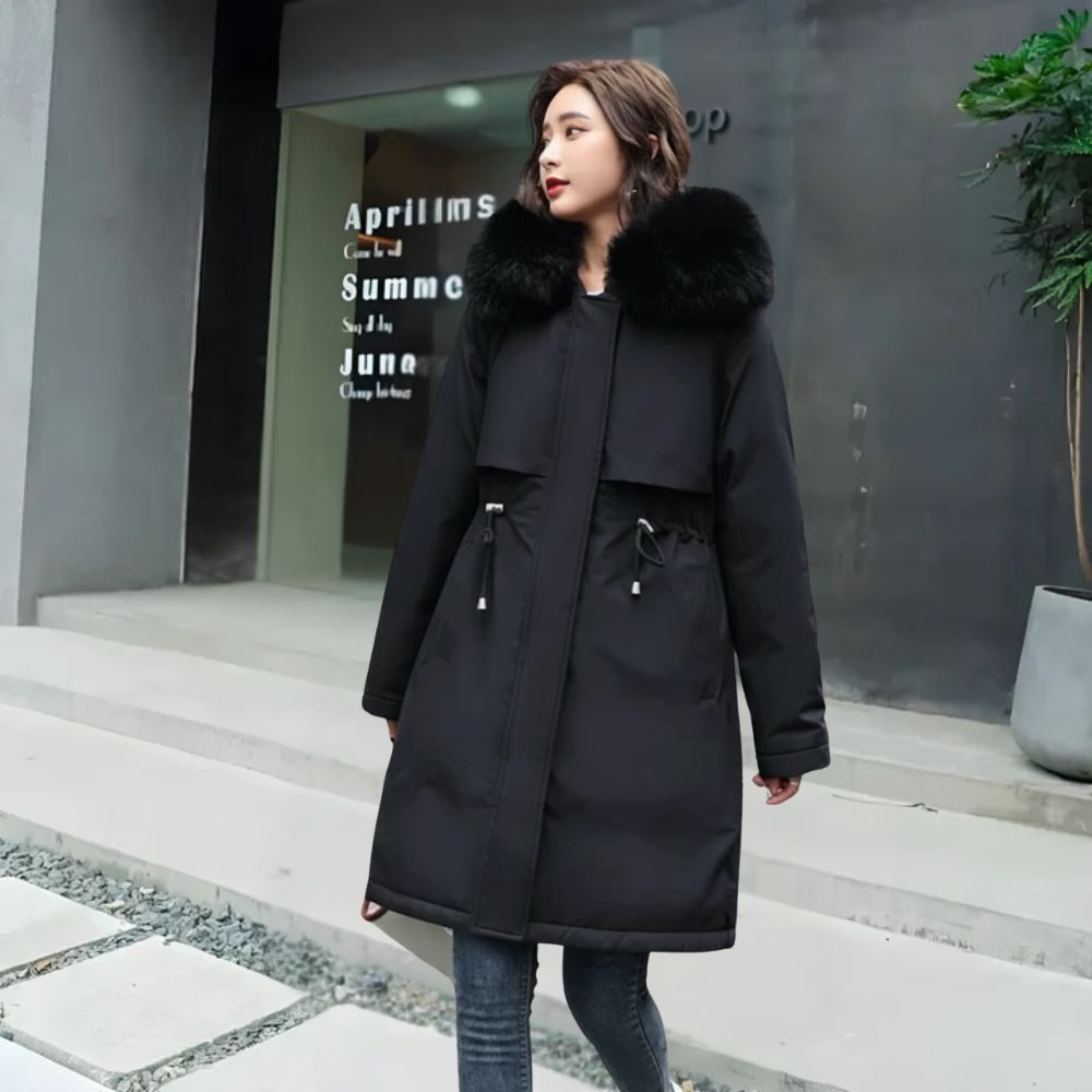 Mila | Gruba Pikowana Parka z Futrzanym Kołnierzem dla Kobiet
