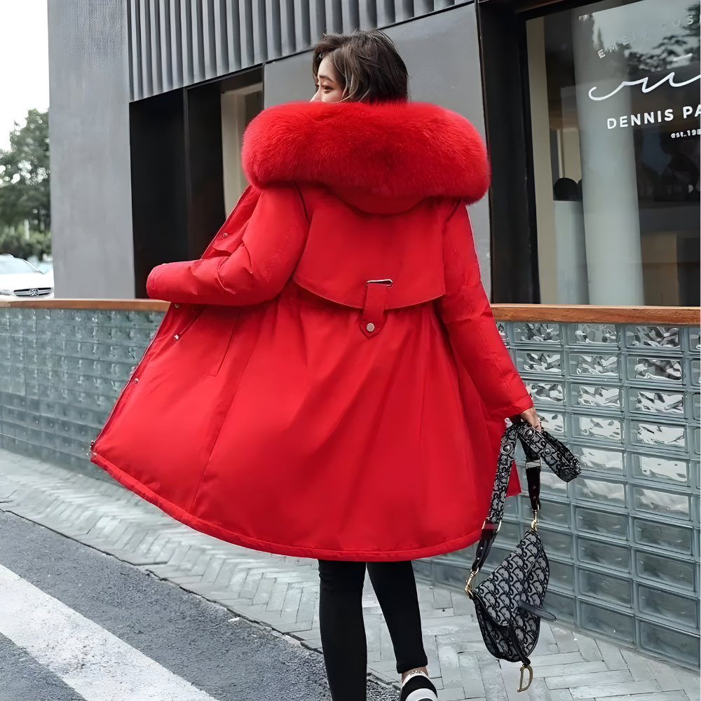 Mila | Gruba Pikowana Parka z Futrzanym Kołnierzem dla Kobiet