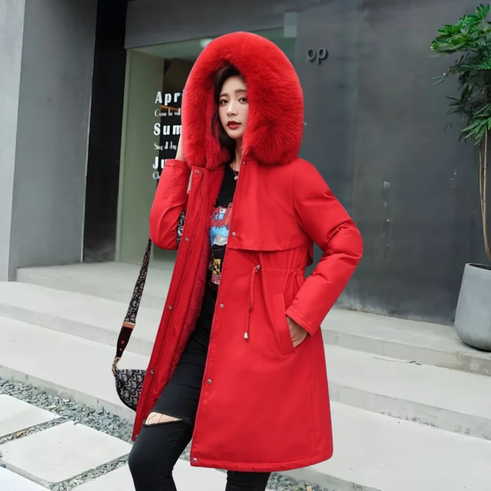 Mila | Gruba Pikowana Parka z Futrzanym Kołnierzem dla Kobiet