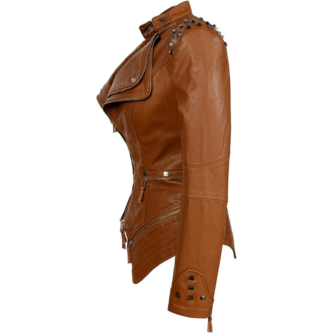 Nadzieja | Wąska Skórzana Kurtka Elegancka W Stylu Gotyckim