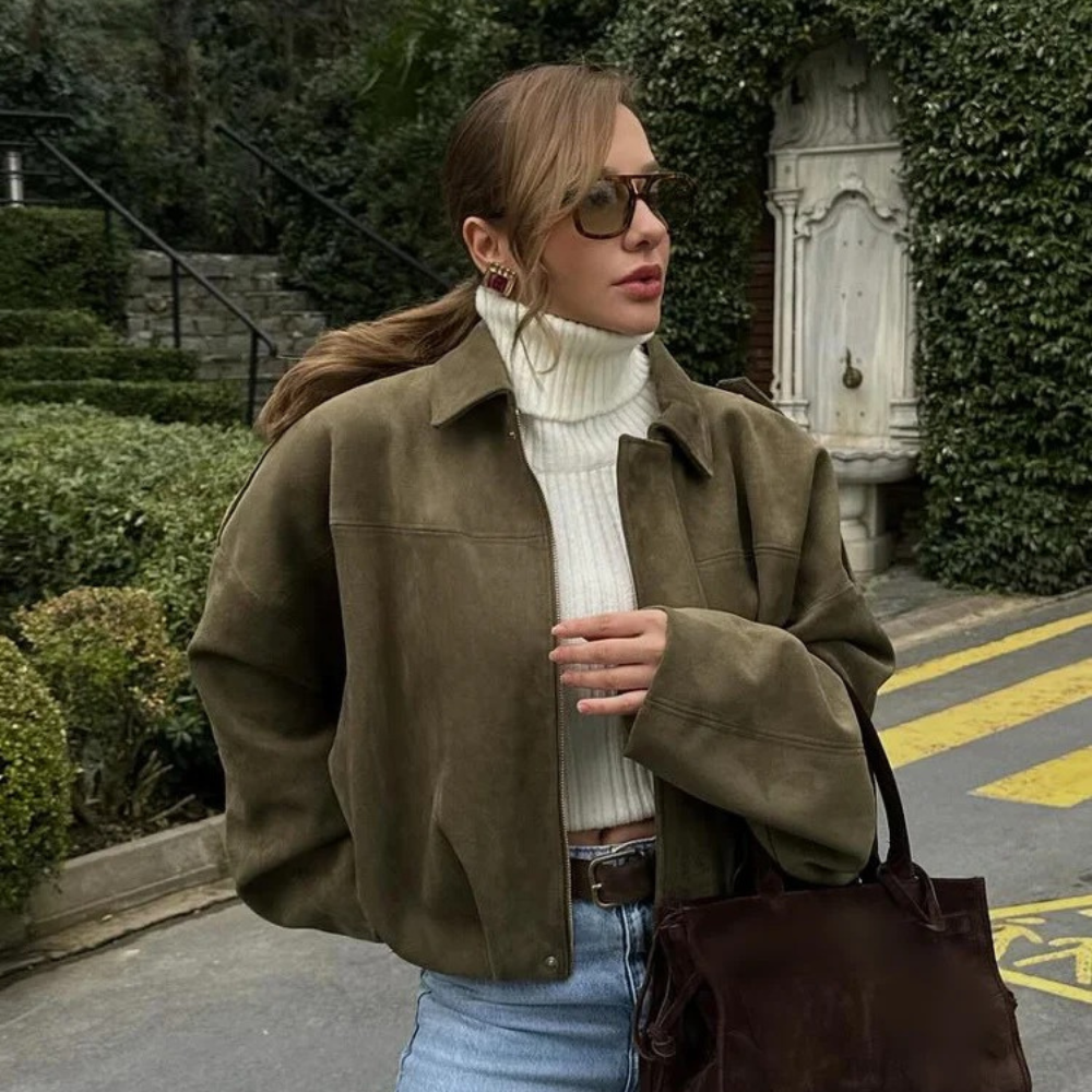 Oversize Suede Damska Kurtka – Casual Chic Odzież Wierzchnia