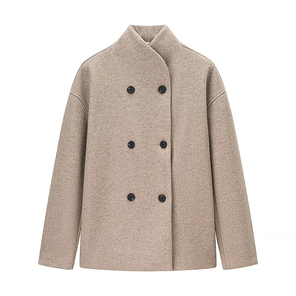 Oversized Płaszcz z Stojącym Kołnierzem i Guzikami