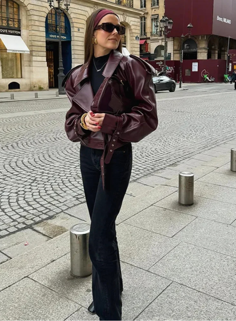 Pamela | Oversize Kurtka Skóropodobna Z Paskiem I Stylem