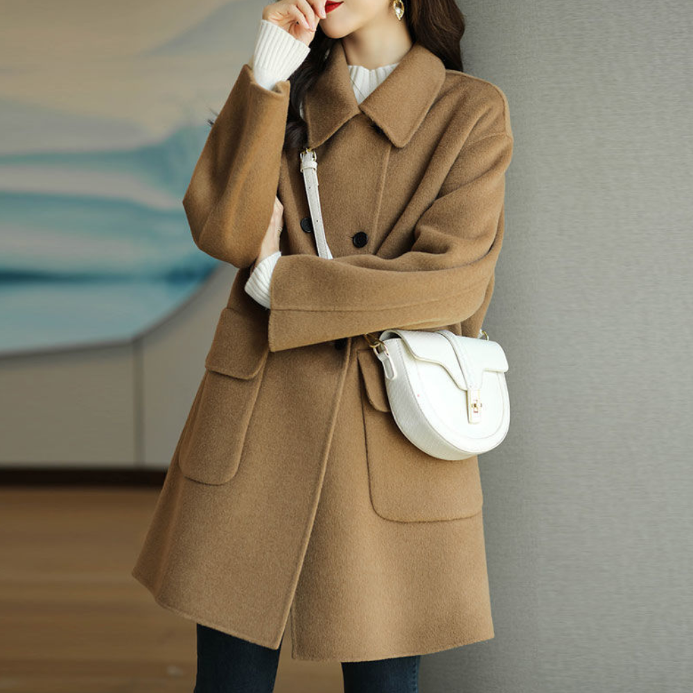 Romilly | kurtka zimowa damska elegancka długa wełniana Enim stylowa modna Chicveo