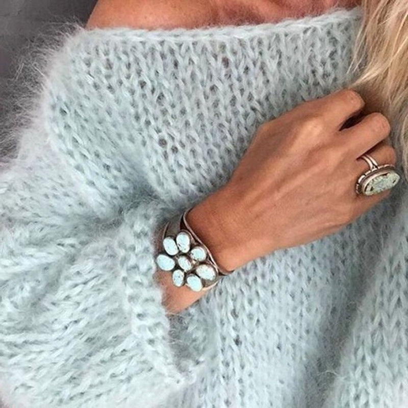 Róża | Damski Oversized Sweter z Okrągłym Dekoltem